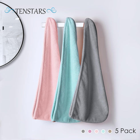 5 Pack Thicken Microfiber Hair Towel Wrap for Women - Quick Dry Hair Turban with ELASTIC LOOP DESIGN - 320GSM Coral