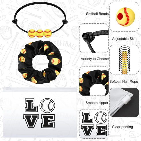 Hicarer 36 Pieces Softball Team Gifts Set, Includes Bracelets, Pouch Makeup Bags, Scrunchies for Women Men