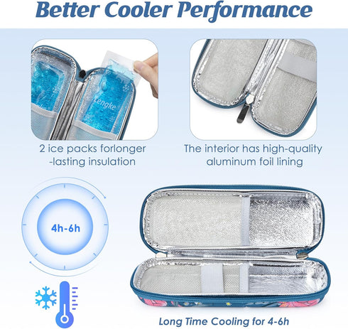 YOUSHARES Insulin Cooler Travel Case with 2 Cooler Ice Packs, Small EVA Diabetic Insulated Organizer for Medication