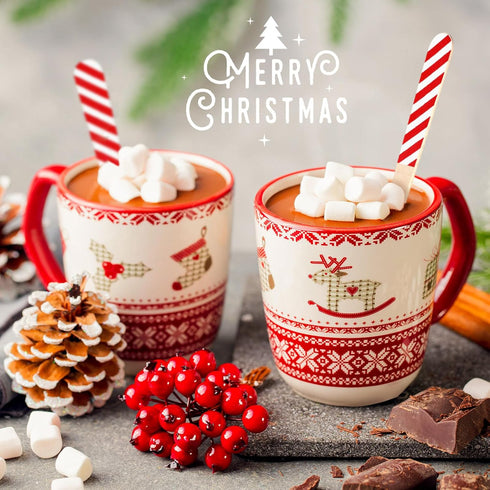 100 Pieces Christmas Disposable Wooden Spoons, 5.5'' Red White Stripe Pattern for Hot Chocolate, Cake, Ice Cream