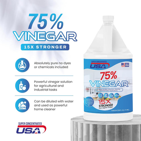 Super Concentrated USA 1 (75% 1 Pure Vinegar - Industrial Cleaning Vinegar - Gallon Concentrated Cleaner Gallon)