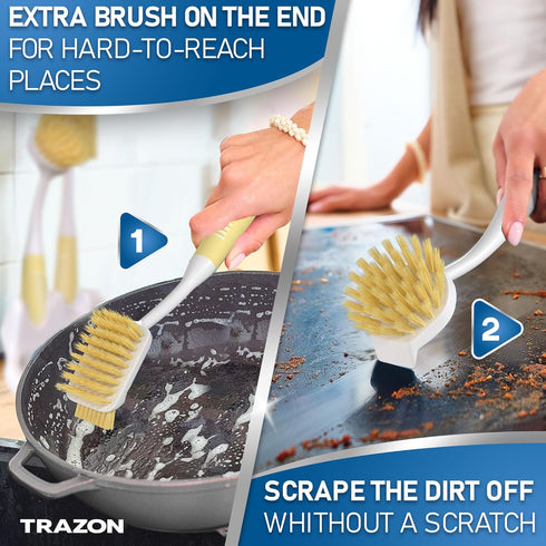 Set 5 Dish Brush of with Holder - Kitchen Scrub Brushes with Non-Slip Long Handle for Cleaning, Scrubber, Dishwashing