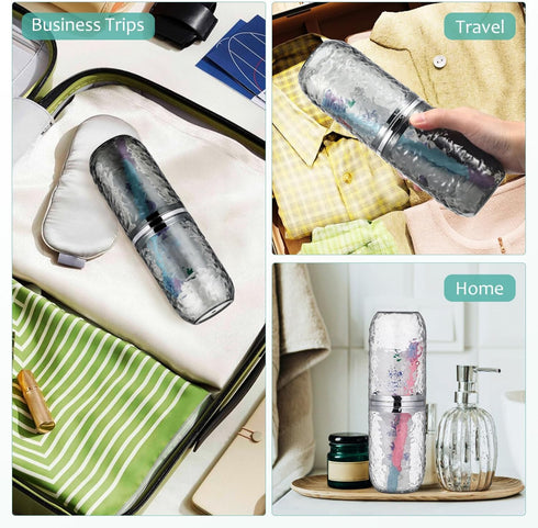 2Pcs Travel Toothbrush Case with Lid, 8.6x2.2x2.2in Portable Holder, Transparent 3D Pattern