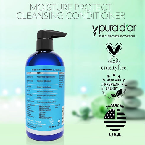 PURA D'OR Moisture Protect Cleansing Conditioner - 16 Oz - Low Lather, Detangles & Restores Hair with Argan Oil,