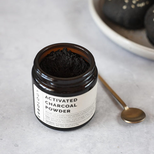 Erbology Activated Charcoal Powder 1.8 oz for Teeth Whitening, Natural Digestive Aid, Vegan, Recyclable Glass Jar