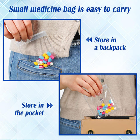 Zonon Pill Pouch Bags - Zippered Reusable Pill Baggies Clear Plastic Bags Self Sealing Travel Medicine Organizer