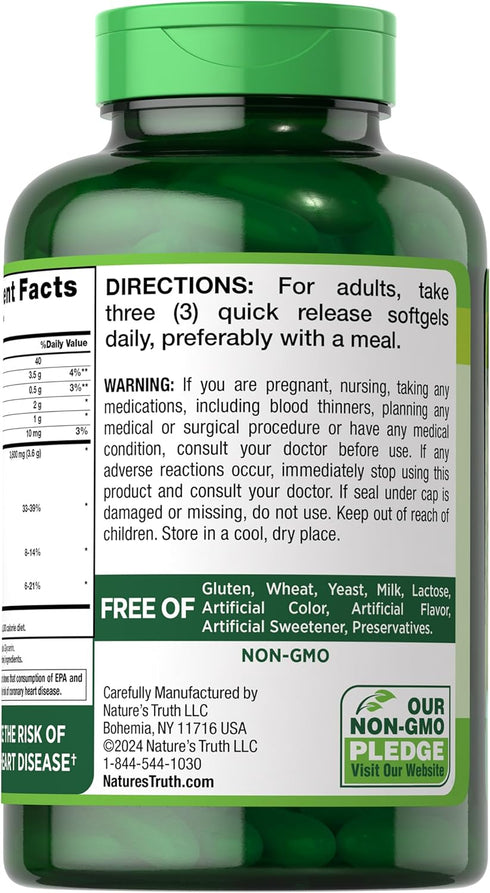 Nature's Truth Omega 369 Softgels - 3600mg, 120 Pills with Fish, Flax, & Borage Oil, Triple Strength, Non-GMO & Gluten