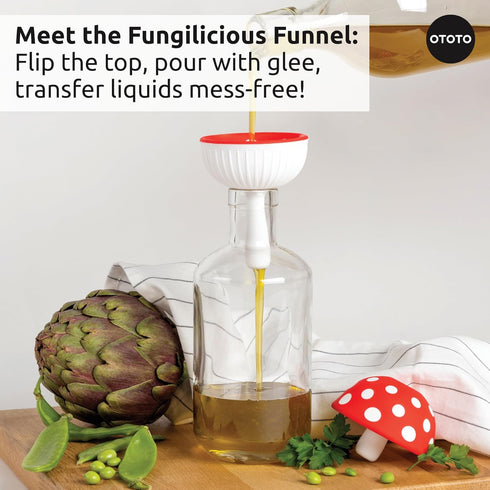 OTOTO Forest Trio Bundle of Beardy, Magic Mushroom, Fun Guy - Gnomes Dish Brush, Fungilicious Kitchen Funnel, Fridge