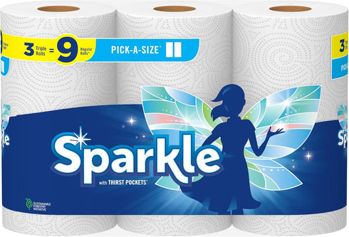 Sparkle Pick-A-Size Paper Towels - 3 Triple Rolls = 9 Regular Rolls, Everyday Value with Full and Half Sheets
