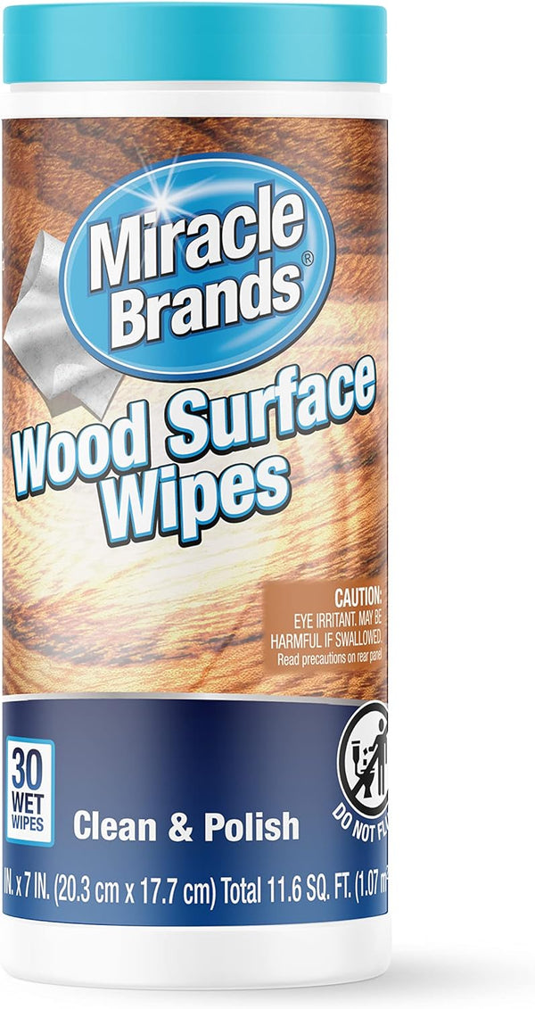 MiracleWipes for Wood Surfaces - Clean, Protect, and Polish Cabinets and Furniture - 30 Count