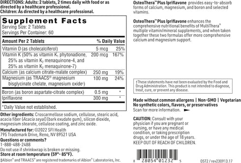 Klaire Labs Osteothera Plus Ipriflavone Tablets, Hypoallergenic Bone Support Formula, 120 Tablets