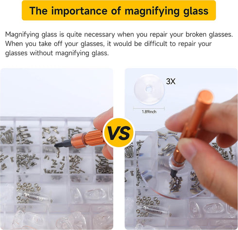Upgraded All-in-One Magnetic Eyeglass Repair Kit, 12 Screwdriver Bits, Nose Pads, Screws, and Tweezer