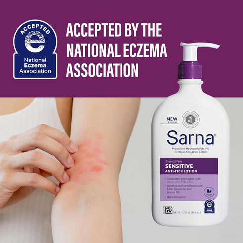Sarna Sensitive Anti-Itch Lotion, Steroid-Free, Vegan, Hypoallergenic, 12 oz