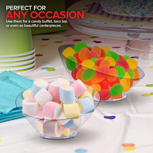 6oz Clear Plastic Serving Bowls, 8 Pack Small Disposable Candy Dishes for Chips, Snacks, Parties, Bridal Shower