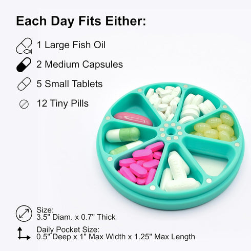 Type Two Labs 7 Travel RX Pill Case by Weekly Day Pill Box, Compact Magnetic Organizer for Pills fits Purses