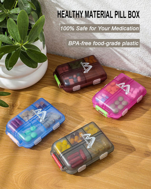 4PS Travel Pill Organizer with 164 Slice Labels, 10 Compartments, Portable Folding Small Pill Case