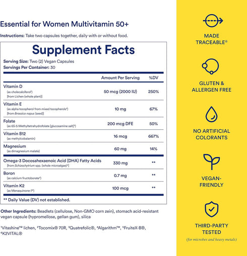 Ritual Multivitamin for Women 50+, Menopause Supplements with Vitamin D3, K2, Magnesium, Omega-3 DHA, 60 Vegan Capsules