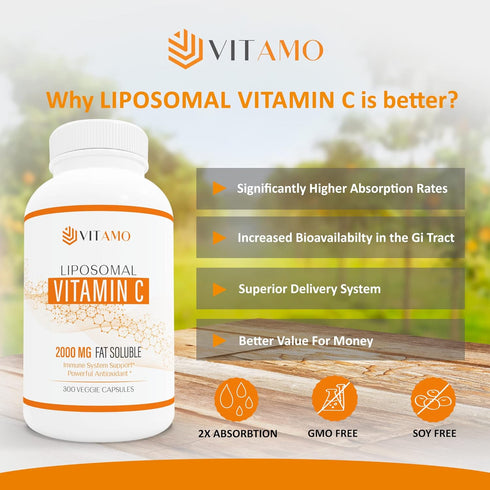 Liposomal Vitamin C 2000mg | 300 Capsules, Immune Support & Collagen Booster, High Absorption Ascorbic Acid, Non-GMO