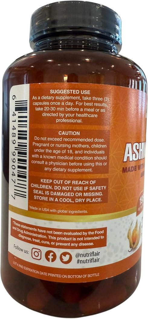 NutriFlair Organic Ashwagandha Root Extract - with Organic Black Pepper - Stress and Mood Support - Powerful
