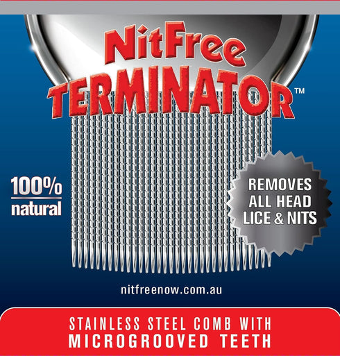 Nit Free Terminator Lice Comb - Professional Stainless Steel for Effective Head Lice Treatment (Pack of 1, Color May