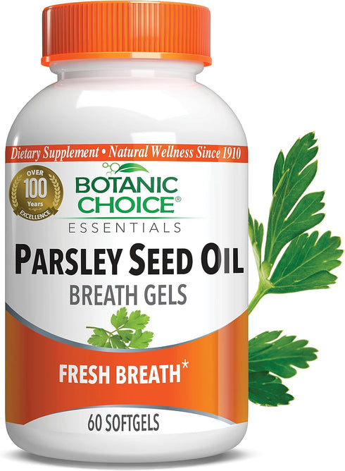 Botanic Choice Parsley Seed Oil, 60 Softgels - Bad Breath Odor Neutralizer from Within, Breath Freshener Gels