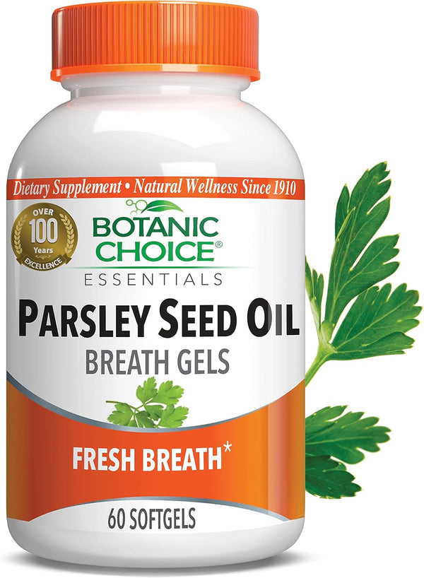 Botanic Choice Parsley Seed Oil, 60 Softgels - Bad Breath Odor Neutralizer from Within, Breath Freshener Gels