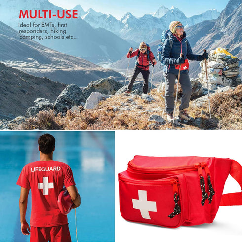 NOVAMEDIC Pack 75 8"x2"x6", 3 First Aid Fanny Stocked with Piece Emergency Essentials, Waist Bag w/ Zippered