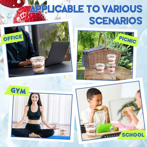 Jingmore 80 Pack 9.5oz Clear Plastic Yogurt Parfait Cups Disposable Overnight Oats Containers with Lids and Spoons Cake