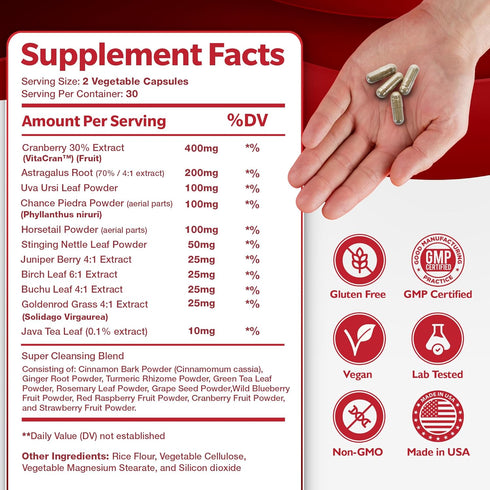 Kidney Cleanse Detox & Repair - Natural Support Supplement with Cranberry Extract & 20+ Herbs for Kidney Health