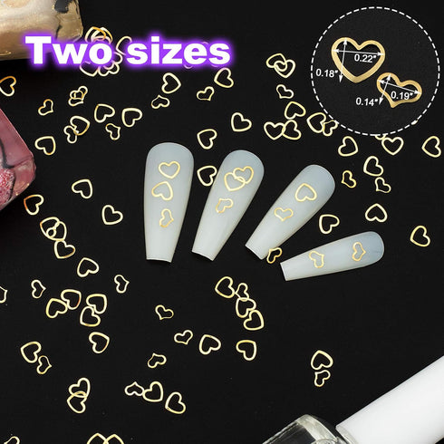 PAGOW 1000pcs 3D Gold Heart Nail Art Metal Charm Kit, Love Small Metallic DIY Studs for Valentine Decoration (5/6mm)