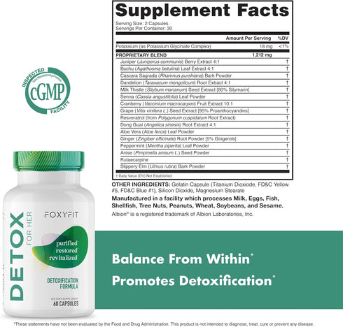 Detox for Her 30 Day Detox Cleanse Formula for Healthy Digestion, Promotes Detoxification & Balances