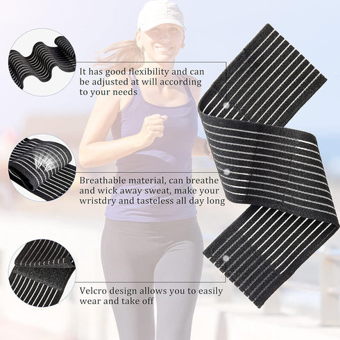 Sumind 4 Pieces Wrist Brace Bands, Adjustable Compression Strap for Carpal Tunnel, Black