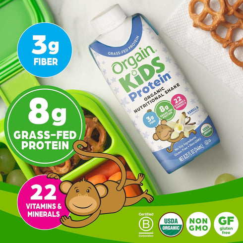 Orgain Organic Kids Nutritional Protein Shake - Vanilla, 8g Dairy Protein, 22 Vitamins & Minerals - 4 Pack