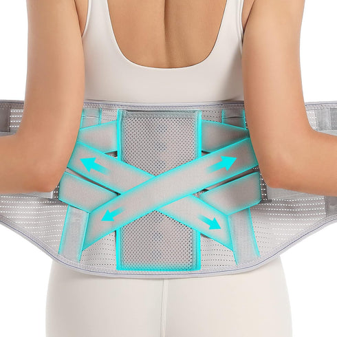 Back Brace for Lower Back Pain Relief - Support Belt for Herniated Disc, Sciatica with Removable Stays (Grey, Large)