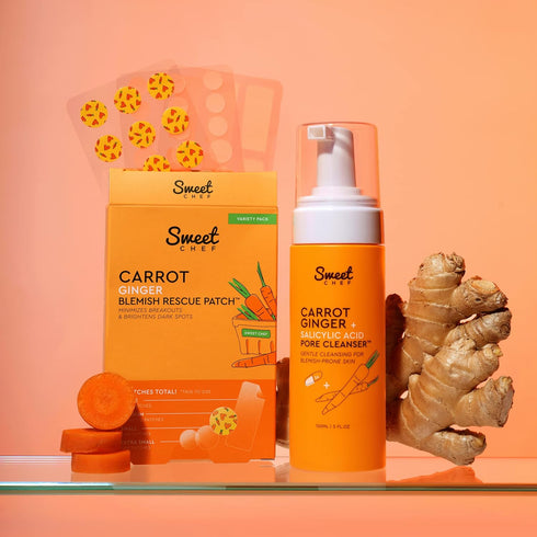 Sweet Chef Carrot Ginger + Salicylic Acid Foaming Face Wash, Gentle Cleanser for Blemish Prone Skin (5 fl oz)