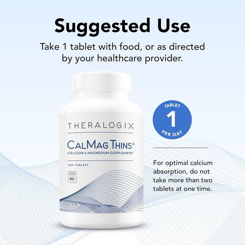 Theralogix CalMag Thins Calcium & Magnesium Supplement - Bone Support for Women & Men - 200 mg Calcium, 50 mg Magnesium