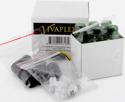 Vivaplex 10 ml Green Glass Roll-on Bottles with Stainless Steel Roller Balls - .5 ml Dropper Included