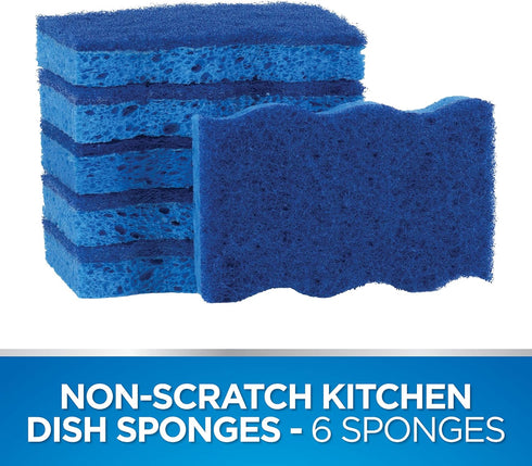 Dawn Non-Scratch Kitchen Dish Sponges, Blue, Pack of 6