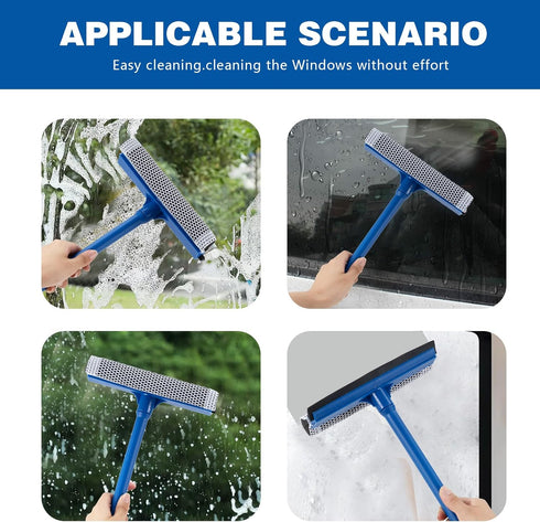 15.9" Window Squeegee for Car: 2 in 1 Window Cleaner with Long Stainless Steel Handle, Sponge for High Window Cleaning