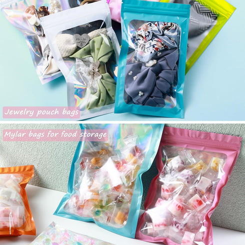 150-pack Holographic Mylar Bags with Clear Window, Resealable Foil Pouches for Food Storage, 7" x 10"