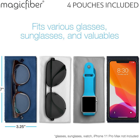 MagicFiber Eyeglass Cleaning Cloth Case, 4 Pack Soft, Works as Glasses Cleaner & Pouch for Men & Women