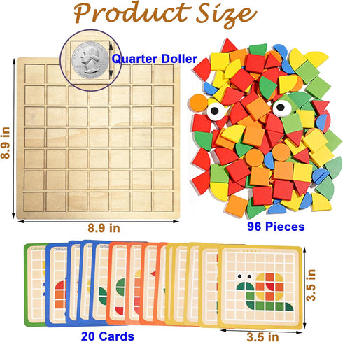 PHIELEY 96 Activities for Dementia Patients, Pieces Wooden Puzzle Games for Seniors, Colorful Shape Pattern Alzheimers