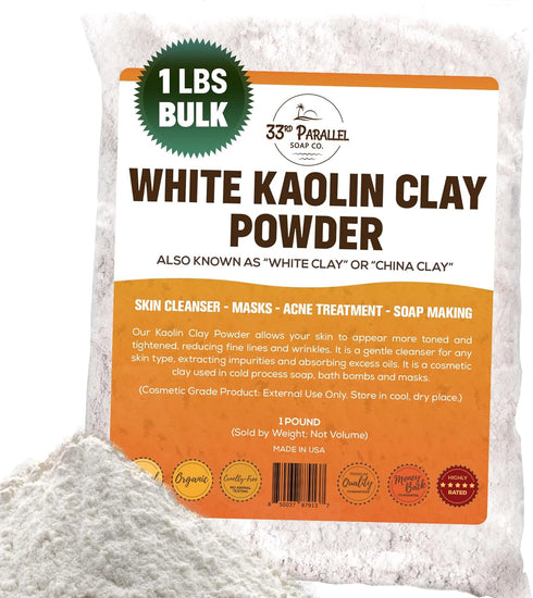 Organic White Kaolin Clay Powder (1 LBS / 16 oz) - 100% Natural Cosmetic Grade for Facials and Soap Making