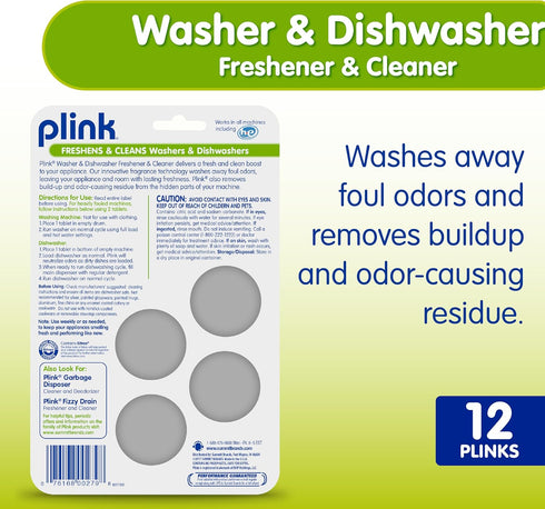 Plink Washer and Dishwasher Freshener and Cleaner, 3 Packs of 4, 12 Total Tablets