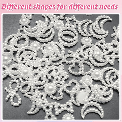 LuckForever 3D Nail Charms, Cute Star Moon Bow Heart Charm Kit, White Bow-Know Stars Heart Pearl Studs for Nail Art