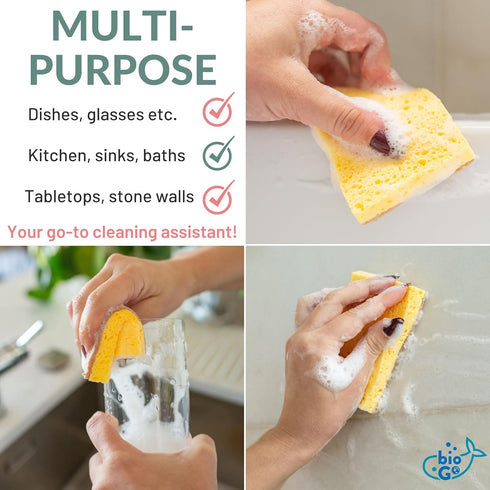 bioGo 24 Pack Biodegradable Kitchen Sponges - Eco-Friendly, Compostable Natural Cellulose Dish Sponges - Biodegradable