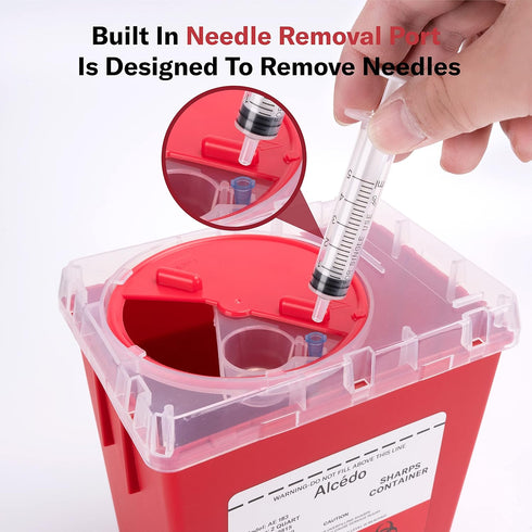 Alcedo Sharps Container, 2 Quart (3-Pack), Biohazard Needle and Syringe Disposal, Medical Grade