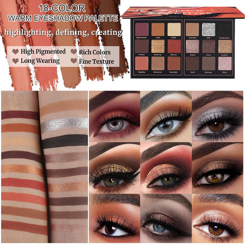 Prism Makeup Matte Eyeshadow Palette Pro, 18 Colors Pigmented Shimmer Glitter, Long Lasting Waterproof (01# Seductress)