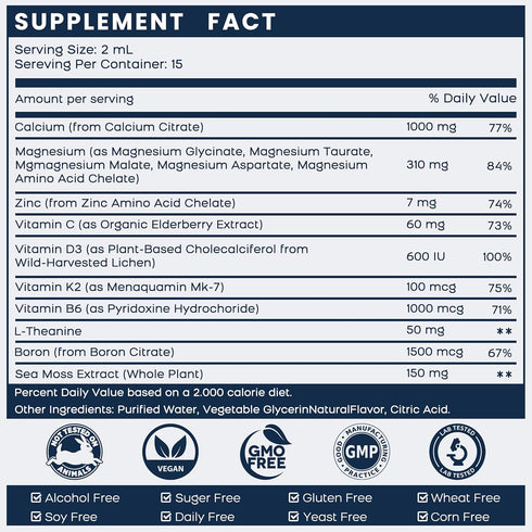 (2 Pack) 10 in 1 Calcium Magnesium Zinc D3 K2 Supplement Liquid Drops 1 Fl Oz for Bone & Immune Support