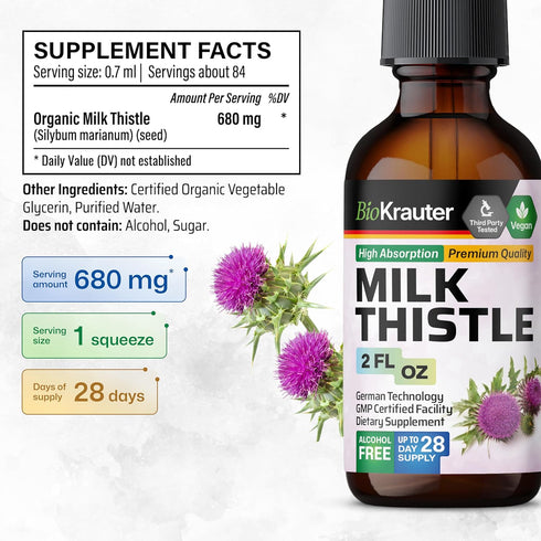 Organic Milk Thistle Tincture - 2 Fl. Oz. Liquid Supplement for Liver Cleanse, Detox & Repair - Vegan, Sugar &